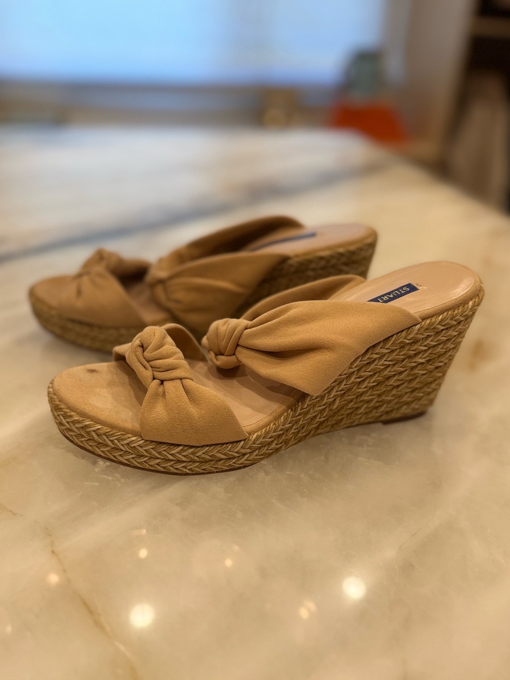 Stuart Weitzman Tan Knotted Espadrille Wedges